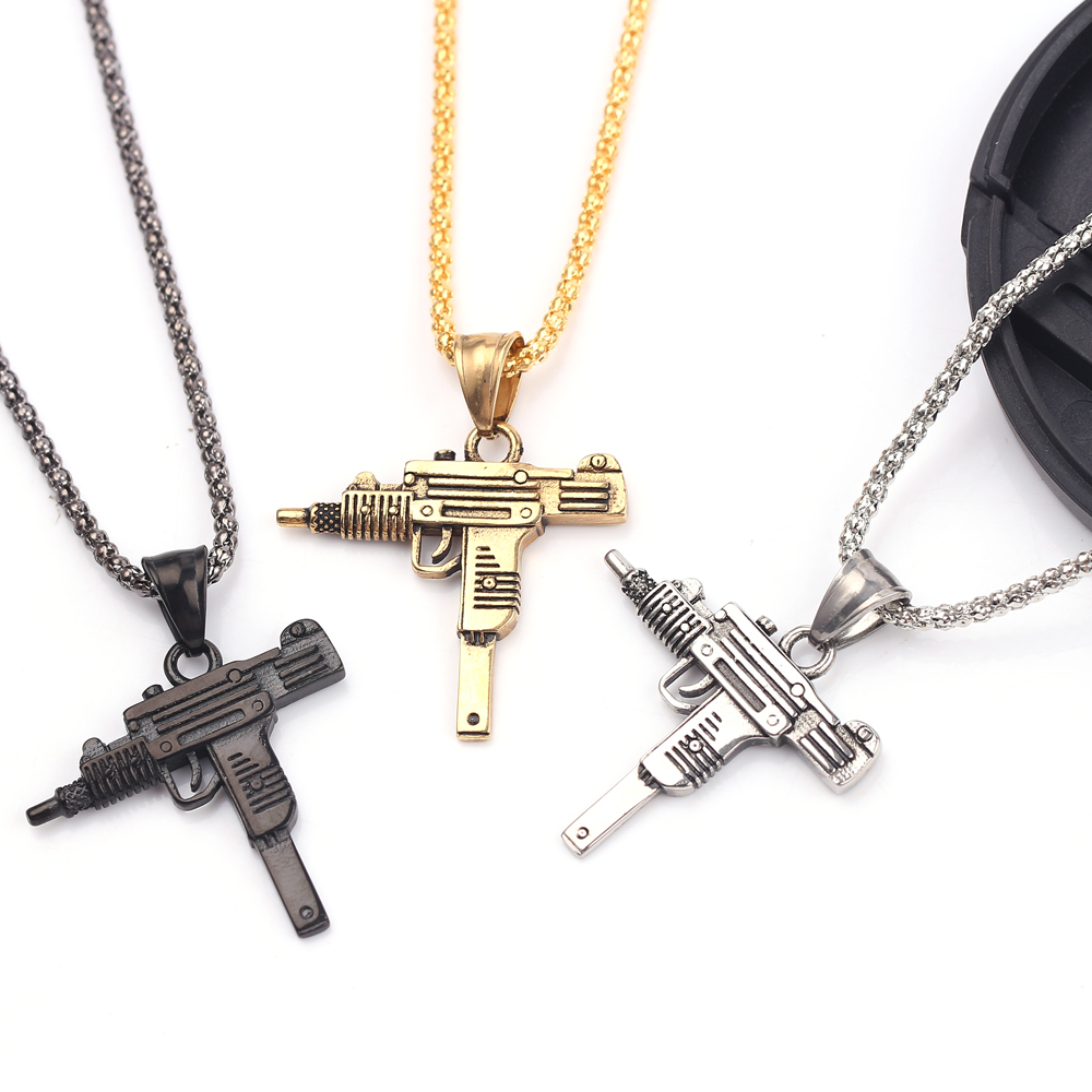 Street Fashion Jewelry - Pendentif Collier Pistolet Mitrailleuse Uzi Punk