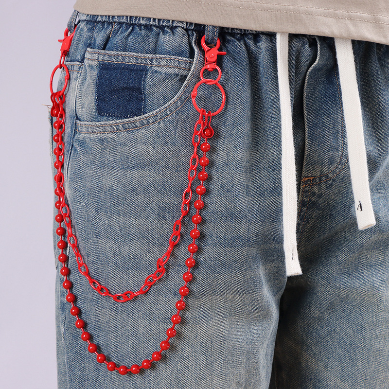 Street Fashion Jewelry - Chaîne de pantalon multicouche perlée rouge