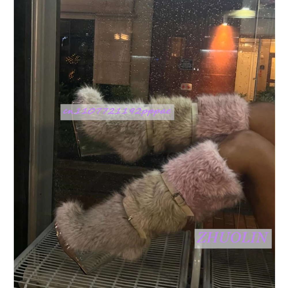 Street Fashion Punk - Bottes compensées transparentes en fourrure dégradée