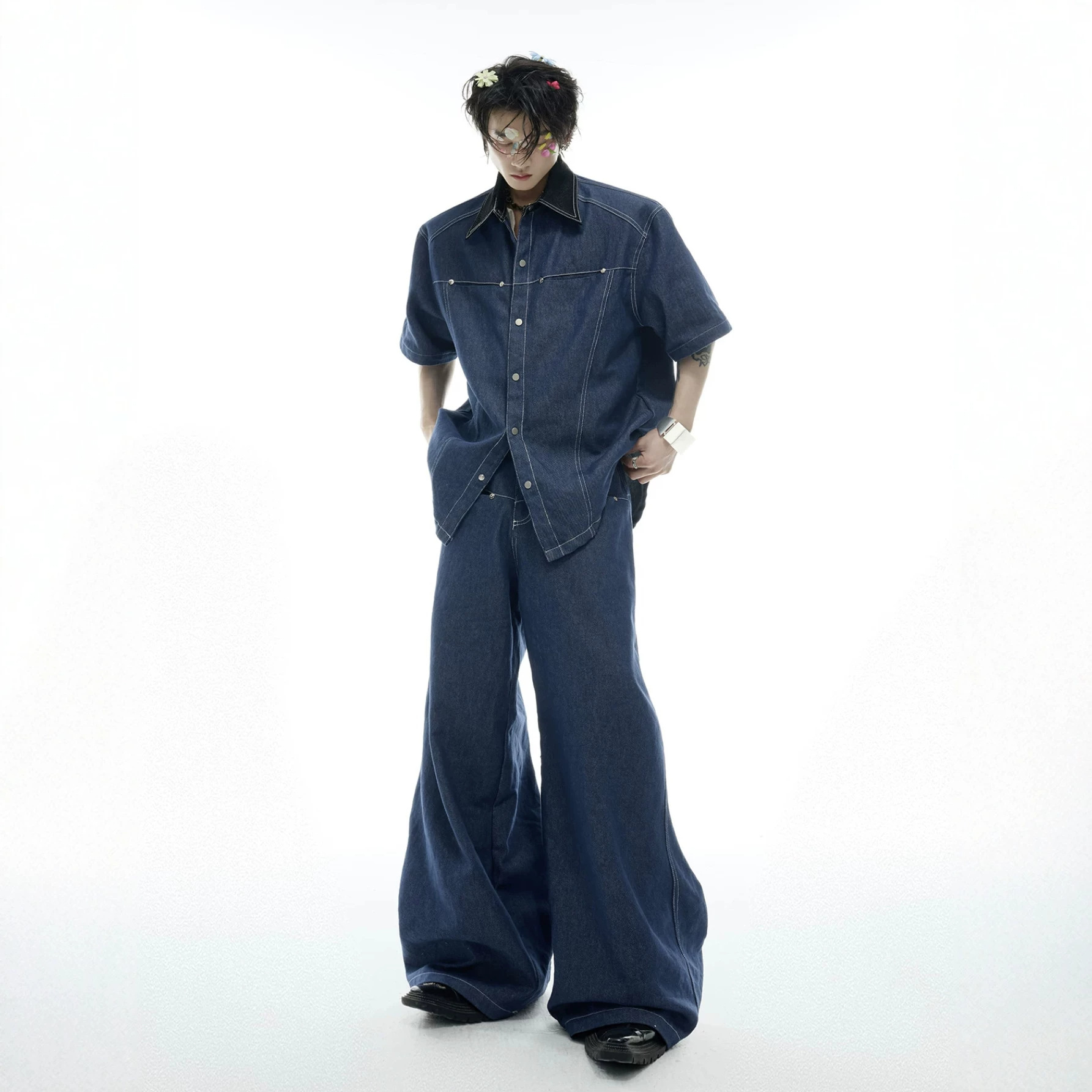 Street Fashion American - Ensemble assorti en jean pour homme,