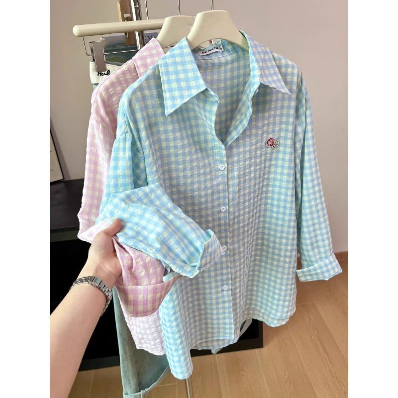 Street Fashion Korea - Chemises et chemisiers à motif écossais