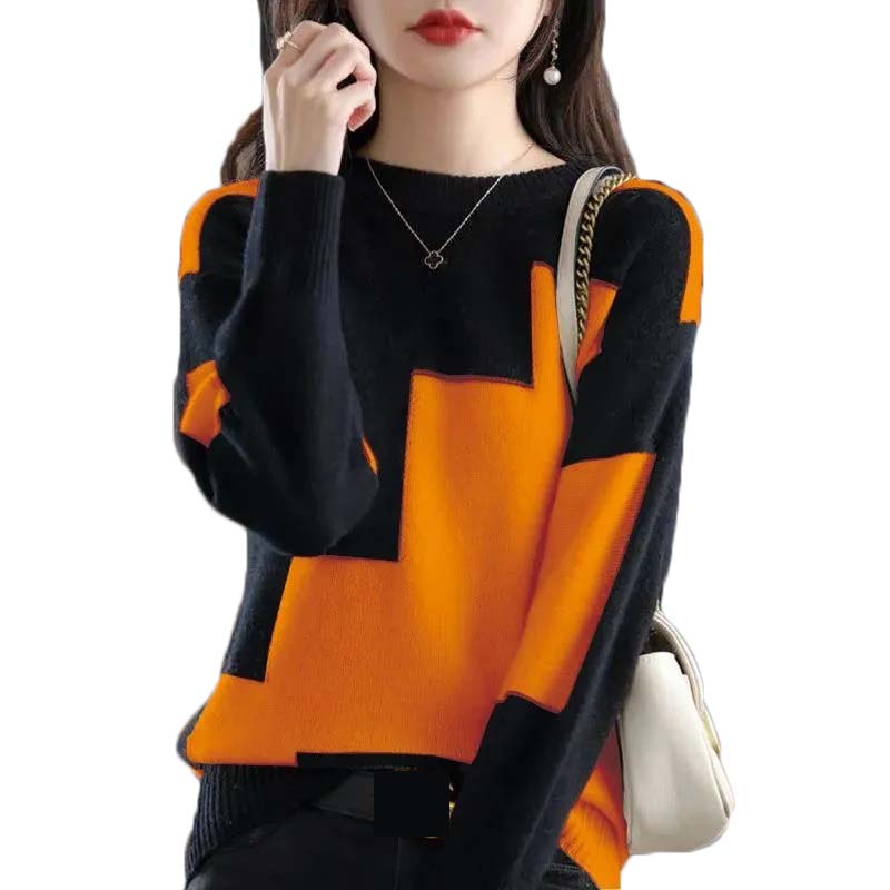Street Fashion Korea - Pull tricoté épissé à col rond