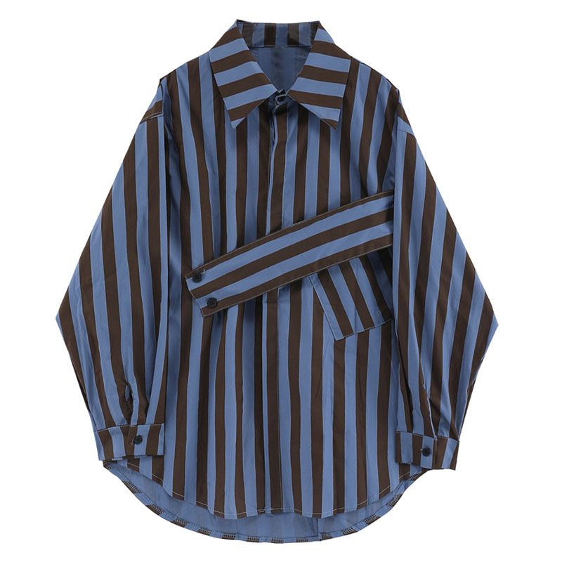 Street Fashion Korea - Chemise à rayures coréennes avec personnalité