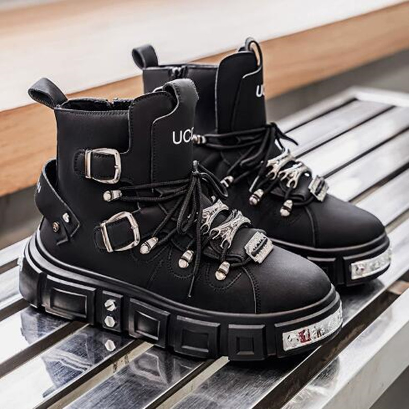 Street Fashion Punk - Baskets montantes noires à rivets pour