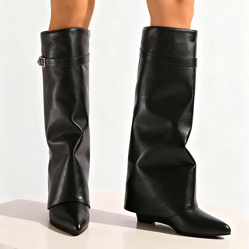 Bottes hautes en cuir Pu noir  - Street Fashion Punk avis et prix